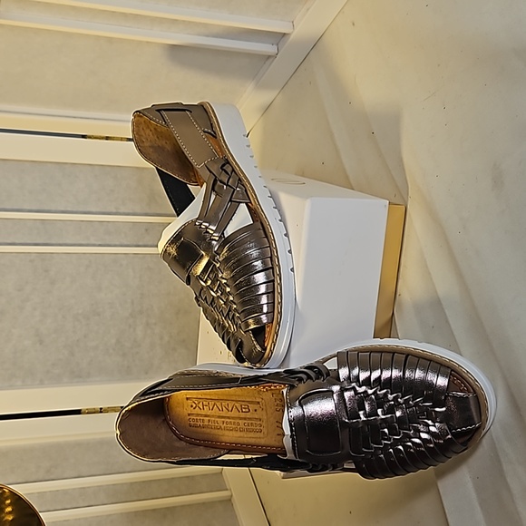 Boho Mexican Huarache Silver Metallic Sandals Size 7 - Picture 4 of 4